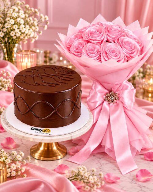 Small Combo : Nutella Cake + Flower Stand Bouquet